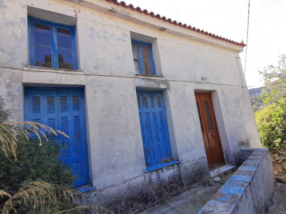 Andros-Apikia. House 280.49 m2 on 835.44 m2 land, with irrigation water, cistern and seaview.