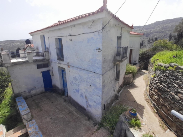 Andros-Apikia. House 280.49 m2 on 835.44 m2 land, with irrigation water, cistern and seaview.
