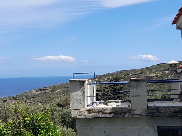 Andros-Apikia. House 280.49 m2 on 835.44 m2 land, with irrigation water, cistern and seaview.