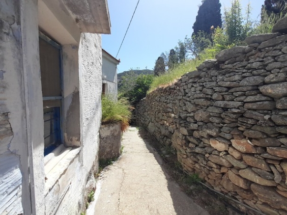 Andros-Apikia. House 280.49 m2 on 835.44 m2 land, with irrigation water, cistern and seaview.