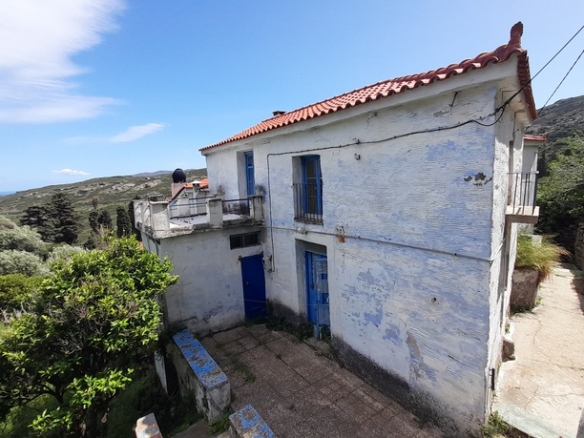 Andros-Apikia. House 280.49 m2 on 835.44 m2 land, with irrigation water, cistern and seaview.