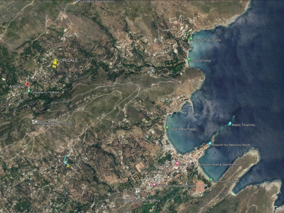 Andros-Apikia. House 280.49 m2 on 835.44 m2 land, with irrigation water, cistern and seaview.